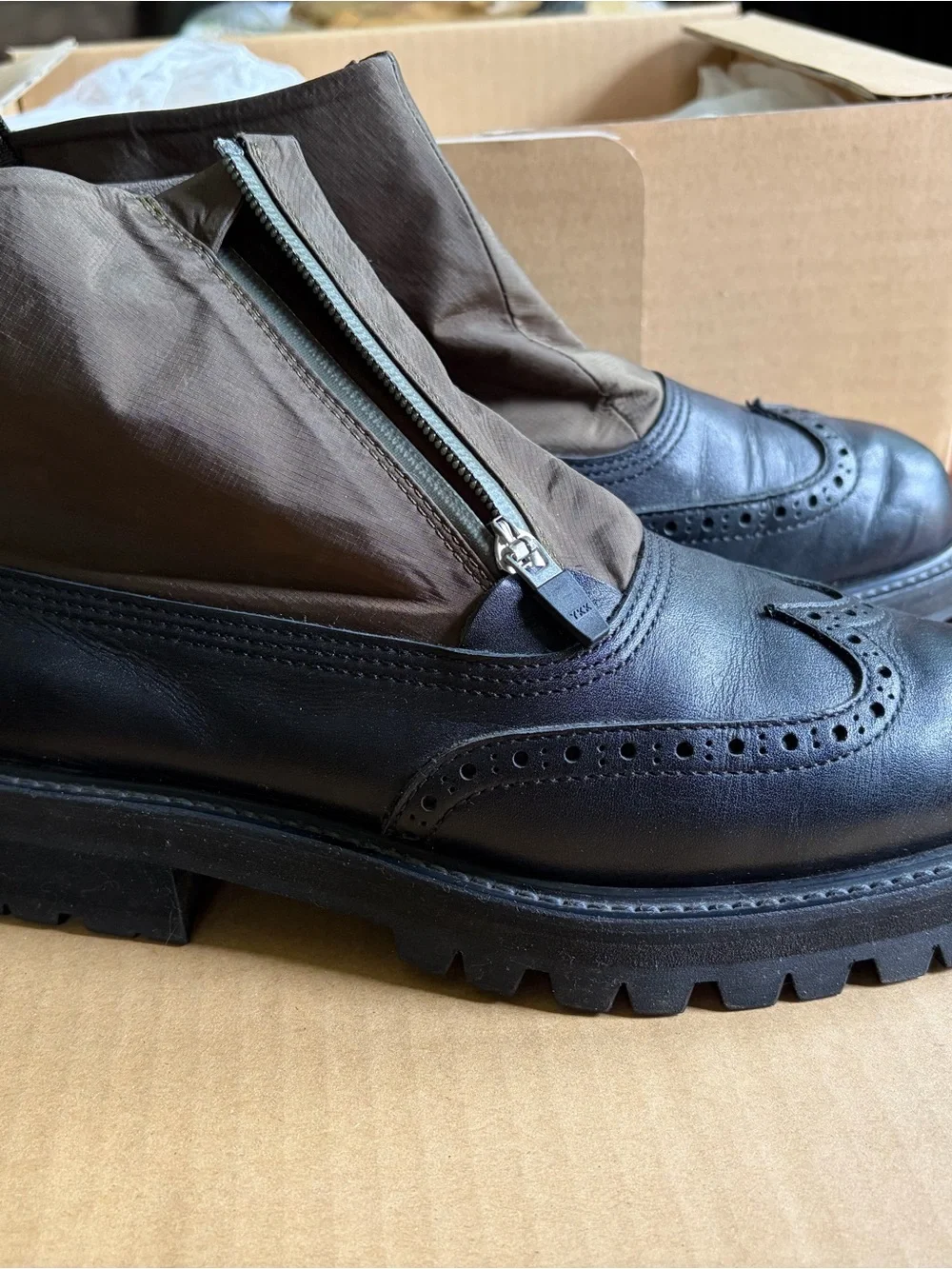 Hender Scheme Epic Black khaki Men’s Ankle Boots Japanese Size 4/US 8 EUC